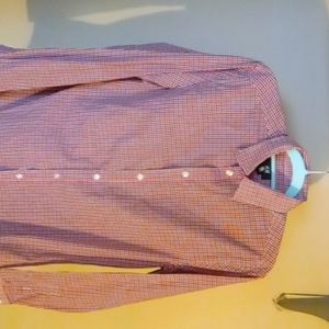 Red and blue stripped button down dress shirt